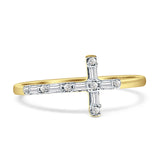 Diamond Cross Ring Round And Baguette Statement 14K Yellow Gold 0.13ct Wholesale
