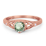 14K Rose Gold 0.87ct Vintage Design Solitaire Round 6mm G SI Natural Green Amethyst Diamond Engagement Wedding Ring Size 6.5