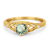 14K Yellow Gold 0.87ct Vintage Design Solitaire Round 6mm G SI Natural Green Amethyst Diamond Engagement Wedding Ring Size 6.5