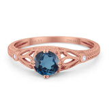 14K Rose Gold 0.87ct Vintage Design Solitaire Round 6mm G SI London Blue Topaz Diamond Engagement Wedding Ring Size 6.5