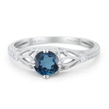 14K White Gold 0.87ct Vintage Design Solitaire Round 6mm G SI London Blue Topaz Diamond Engagement Wedding Ring Size 6.5