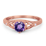 14K Rose Gold 0.87ct Vintage Design Solitaire Round 6mm G SI Natural Amethyst Diamond Engagement Wedding Ring Size 6.5