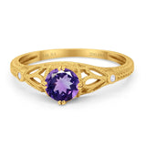 14K Yellow Gold 0.87ct Vintage Design Solitaire Round 6mm G SI Natural Amethyst Diamond Engagement Wedding Ring Size 6.5