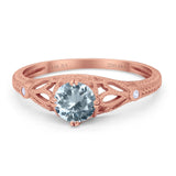 14K Rose Gold 0.87ct Vintage Design Solitaire Round 6mm G SI Natural Aquamarine Diamond Engagement Wedding Ring Size 6.5