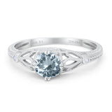 14K White Gold 0.87ct Vintage Design Solitaire Round 6mm G SI Natural Aquamarine Diamond Engagement Wedding Ring Size 6.5