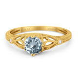 14K Yellow Gold 0.87ct Vintage Design Solitaire Round 6mm G SI Natural Aquamarine Diamond Engagement Wedding Ring Size 6.5