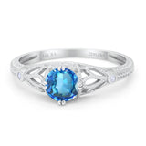 14K White Gold 0.87ct Vintage Design Solitaire Round 6mm G SI Natural Blue Topaz Diamond Engagement Wedding Ring Size 6.5