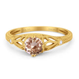 14K Yellow Gold 0.87ct Vintage Design Solitaire Round 6mm G SI Natural Morganite Diamond Engagement Wedding Ring Size 6.5