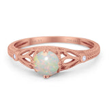 14K Rose Gold 0.03ct Vintage Design Solitaire Round 6mm G SI Natural White Opal Diamond Engagement Wedding Ring Size 6.5