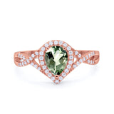 14K Rose Gold 1.56ct Teardrop Pear Infinity 11mm G SI Natural Green Amethyst Diamond Engagement Wedding Ring Size 6.5
