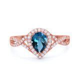 14K Rose Gold 1.56ct Teardrop Pear Infinity 11mm G SI London Blue Topaz Diamond Engagement Wedding Ring Size 6.5