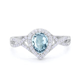 14K White Gold 1.56ct Teardrop Pear Infinity 11mm G SI Natural Aquamarine Diamond Engagement Wedding Ring Size 6.5