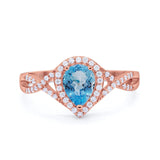 14K Rose Gold 1.56ct Teardrop Pear Infinity 11mm G SI Natural Blue Topaz Diamond Engagement Wedding Ring Size 6.5