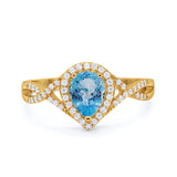 14K Yellow Gold 1.56ct Teardrop Pear Infinity 11mm G SI Natural Blue Topaz Diamond Engagement Wedding Ring Size 6.5