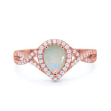 14K Rose Gold 0.31ct Teardrop Pear Infinity 11mm G SI Natural White Opal Diamond Engagement Wedding Ring Size 6.5