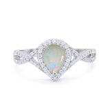 14K White Gold 0.31ct Teardrop Pear Infinity 11mm G SI Natural White Opal Diamond Engagement Wedding Ring Size 6.5