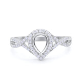 14K White Gold 0.31ct Teardrop Pear Infinity Round 11mm G SI Semi Mount Diamond Engagement Wedding Ring Size 6.5