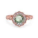 14K Rose Gold 1.42ct Art Deco Round 7mm G SI Natural Green Amethyst Diamond Engagement Wedding Ring Size 6.5