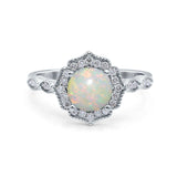 14K White Gold 0.14ct Art Deco Round 7mm G SI Natural White Opal Diamond Engagement Wedding Ring Size 6.5