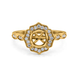 14K Yellow Gold 0.14ct Art Deco Round 7mm G SI Semi Mount Diamond Engagement Wedding Ring Size 6.5