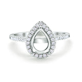 14K White Gold 0.23ct Teardrop Pear 8mmx6mm G SI Semi Mount Diamond Engagement Wedding Ring Size 6.5