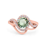 14K Rose Gold 1.49ct Art Deco Round 7mm G SI Natural Green Amethyst Diamond Engagement Wedding Ring Size 6.5