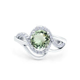 14K White Gold 1.49ct Art Deco Round 7mm G SI Natural Green Amethyst Diamond Engagement Wedding Ring Size 6.5