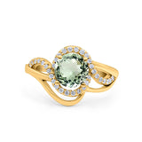 14K Yellow Gold 1.49ct Art Deco Round 7mm G SI Natural Green Amethyst Diamond Engagement Wedding Ring Size 6.5