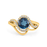 14K Yellow Gold 1.49ct Art Deco Round 7mm G SI London Blue Topaz Diamond Engagement Wedding Ring Size 6.5