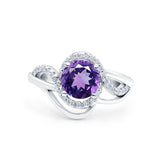 14K White Gold 1.49ct Art Deco Round 7mm G SI Natural Amethyst Diamond Engagement Wedding Ring Size 6.5