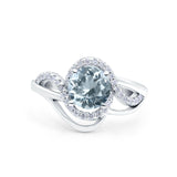 14K White Gold 1.49ct Art Deco Round 7mm G SI Natural Aquamarine Diamond Engagement Wedding Ring Size 6.5