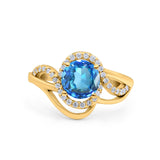 14K Yellow Gold 1.49ct Art Deco Round 7mm G SI Natural Blue Topaz Diamond Engagement Wedding Ring Size 6.5