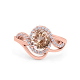 14K Rose Gold 1.49ct Art Deco Round 7mm G SI Natural Morganite Diamond Engagement Wedding Ring Size 6.5
