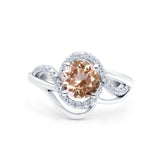 14K White Gold 1.49ct Art Deco Round 7mm G SI Natural Morganite Diamond Engagement Wedding Ring Size 6.5