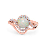 14K Rose Gold 0.21ct Art Deco Round 7mm G SI Natural White Opal Diamond Engagement Wedding Ring Size 6.5