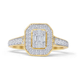 Halo Octagonal 0.51ct Natural Diamond Baguette Engagement Ring 14K Yellow Gold Wholesale