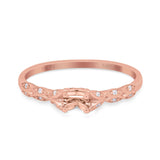 14K Rose Gold 0.08ct Round Petite Dainty Art Deco 4mm G SI Semi Mount Diamond Engagement Wedding Ring