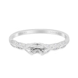 14K White Gold 0.08ct Round Petite Dainty Art Deco 4mm G SI Semi Mount Diamond Engagement Wedding Ring