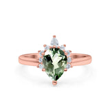 14K Rose Gold 1.5ct Teardrop Art Deco Pear 9mmx6mm G SI Natural Green Amethyst Diamond Engagement Wedding Ring Size 6.5
