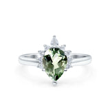 14K White Gold 1.5ct Teardrop Art Deco Pear 9mmx6mm G SI Natural Green Amethyst Diamond Engagement Wedding Ring Size 6.5