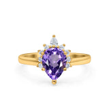 14K Yellow Gold 1.5ct Teardrop Art Deco Pear 9mmx6mm G SI Natural Amethyst Diamond Engagement Wedding Ring Size 6.5