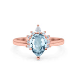 14K Rose Gold 1.5ct Teardrop Art Deco Pear 9mmx6mm G SI Natural Aquamarine Diamond Engagement Wedding Ring Size 6.5