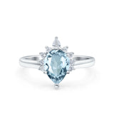 14K White Gold 1.5ct Teardrop Art Deco Pear 9mmx6mm G SI Natural Aquamarine Diamond Engagement Wedding Ring Size 6.5