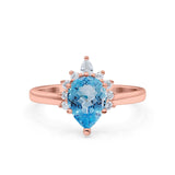 14K Rose Gold 1.5ct Teardrop Art Deco Pear 9mmx6mm G SI Natural Blue Topaz Diamond Engagement Wedding Ring Size 6.5