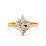 14K Yellow Gold 1.5ct Teardrop Art Deco Pear 9mmx6mm G SI Natural Morganite Diamond Engagement Wedding Ring Size 6.5