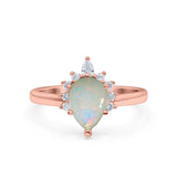14K Rose Gold 0.17ct Teardrop Art Deco Pear 9mmx6mm G SI Natural White Opal Diamond Engagement Wedding Ring Size 6.5