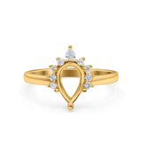 14K Yellow Gold 0.17ct Teardrop Art Deco Pear 9mmx6mm G SI Semi Mount Diamond Engagement Wedding Ring
