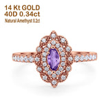 14K 0.54ct Rose Gold Natural Amethyst G SI Diamond Engagement Ring Size 6.5