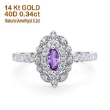14K 0.54ct White Gold Natural Amethyst G SI Diamond Engagement Ring Size 6.5
