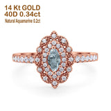 14K 0.54ct Rose Gold Natural Aquamarine G SI Diamond Engagement Ring Size 6.5